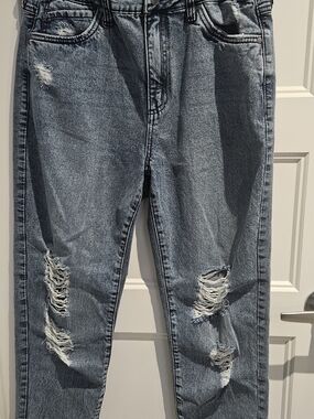 Simon Chang Distressed Light Blue Straight Leg Jeans